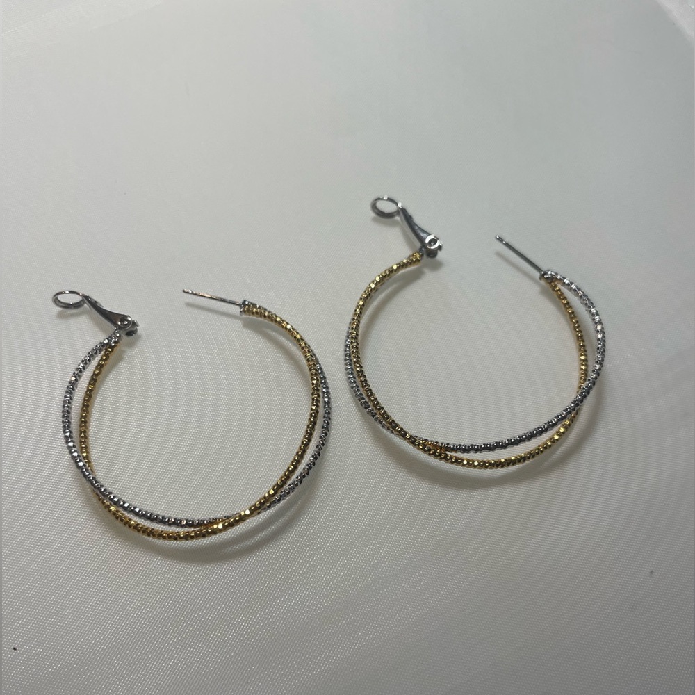 14KT Gold Plated Silver and Gold Hoop Earrings - Picture 3 of 6